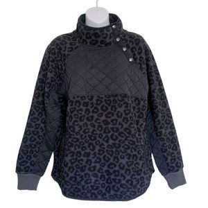 Abercrombie Black Leopard Print Sherpa Pullover Jacket Size Medium